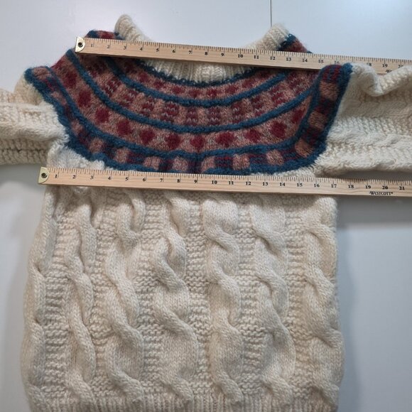 Unbranded Handknit Sweater Womens S/M Cream LS Fair Isle Cable Chunky Boho Cabin - Picture 3 of 13